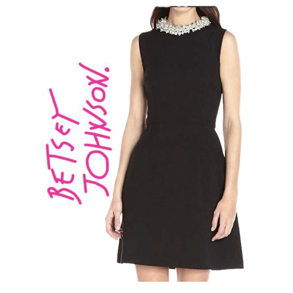 Betsey Johnson Black Pearl Rhinestone Statement‎ Collar Sleeveless Mini Dress 4